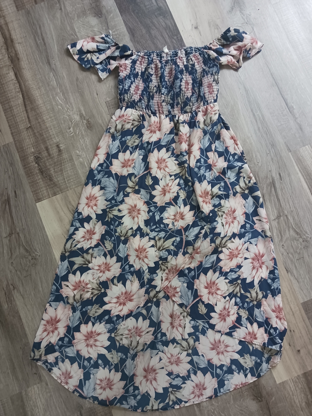 Pinkblush Navy Floral High-Low Dress with Pink Blossoms